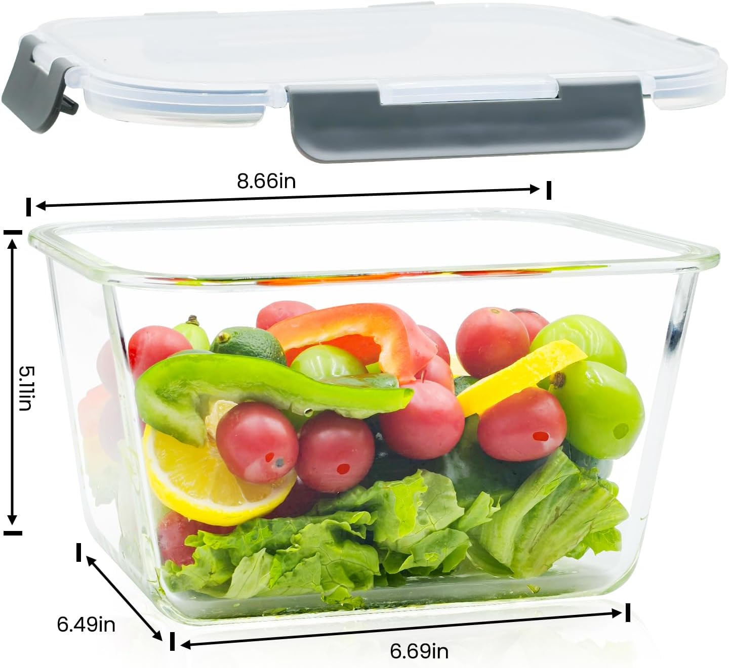 Skiennix Large Glass Storage Containers - 85oz Airtight Food Storage for Meal Prep | BPA Free, Oven Safe