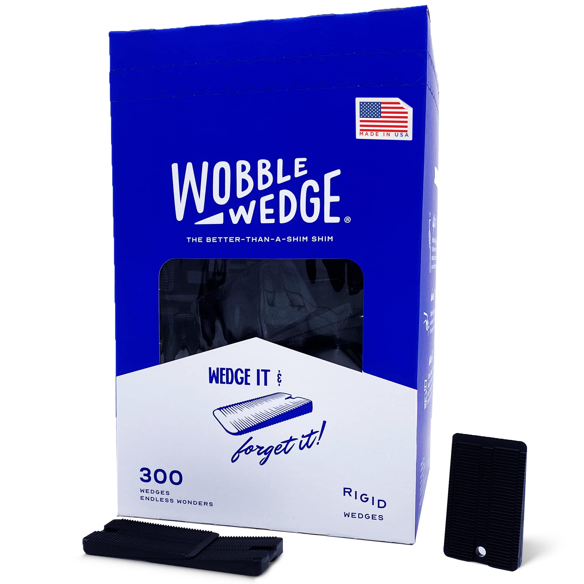 Wobble Wedges Rigid Plastic Shims, 300 Pack - Made in USA - Multi-Purpose Shim Wedges for Home Improvement & Work - Plastic Wedge for Table, Toilet, Furniture Levelers, & Leveling Feet - Black