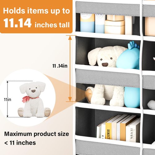 Abiglifty 5-Tier Over The Door Organizer with 10 Side Pockets, Large Behind The Door Storage, 4 Hooks Design, Door Organizer with Clear Windows for Bathroom, Bedroom, Nursery, Entryway(Grey)
