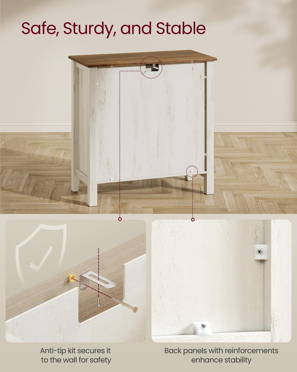 VASAGLE LIRY Collection - Buffet Cabinet, Coffee Bar Cabinet with a Drawer, Adjustable Shelf, Sideboard Storage with Cable Hole, Drawer Divider, Rustic White and Honey Brown UBBK341W01