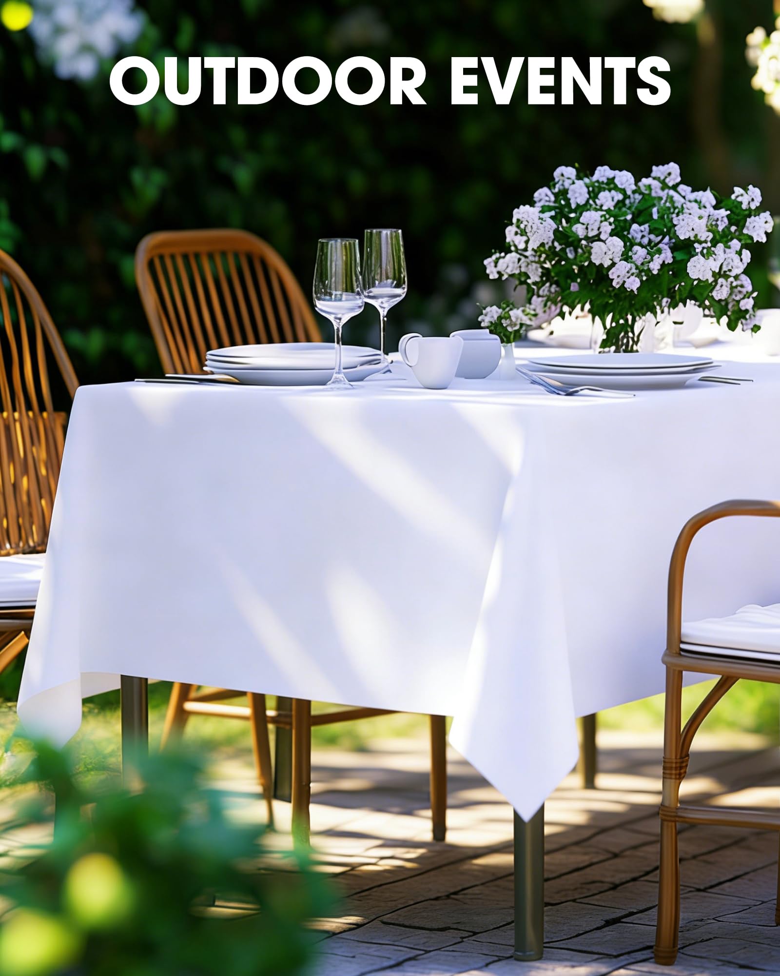 Pureegg Rectangle Table Cloth 60" x 102" – Durable Polyester Tablecloth Offers Reusable & Washable Protection, Ideal for Outdoor Party, Picnic, Wedding, Banquet and Birthday, 9 Pack, White