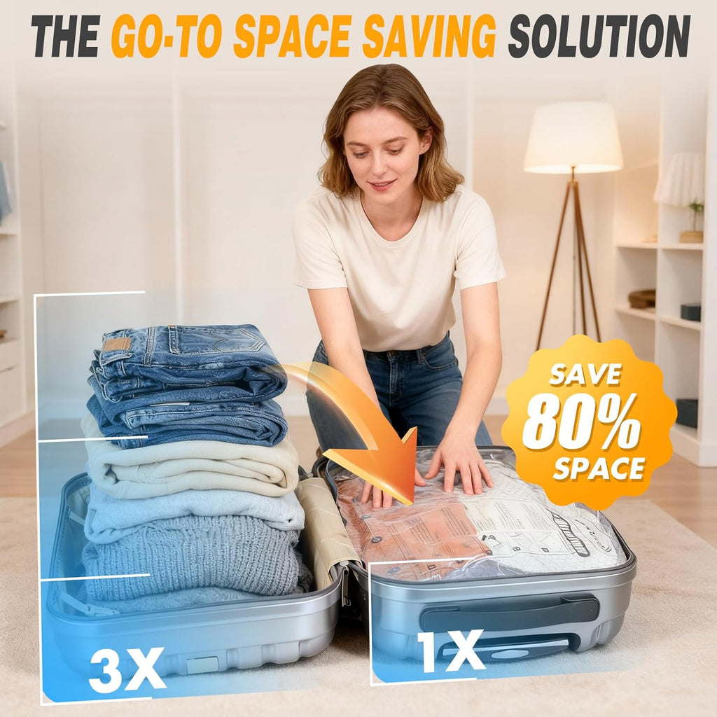 Travel Vacuum Storage Bags - Space-Saving Compression Bags with Electric Pump | Pack of 12