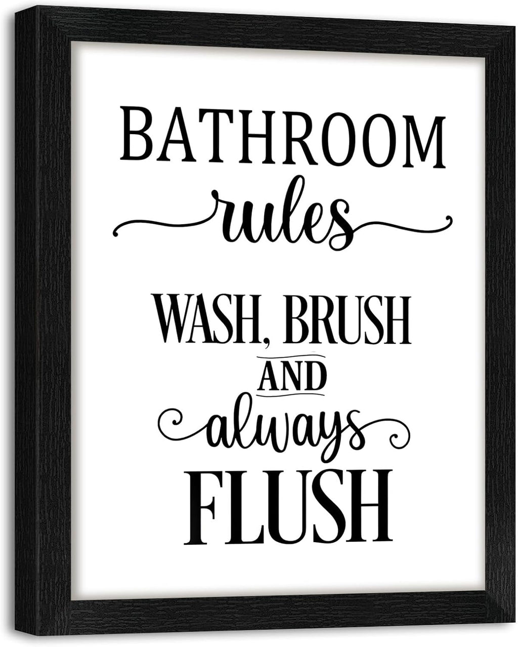 Regine Switzerland Funny Bathroom Wall Art - Framed 8x10 Inches Black and White Toilet Rules Decor | Essential Restroom Canvas Prints