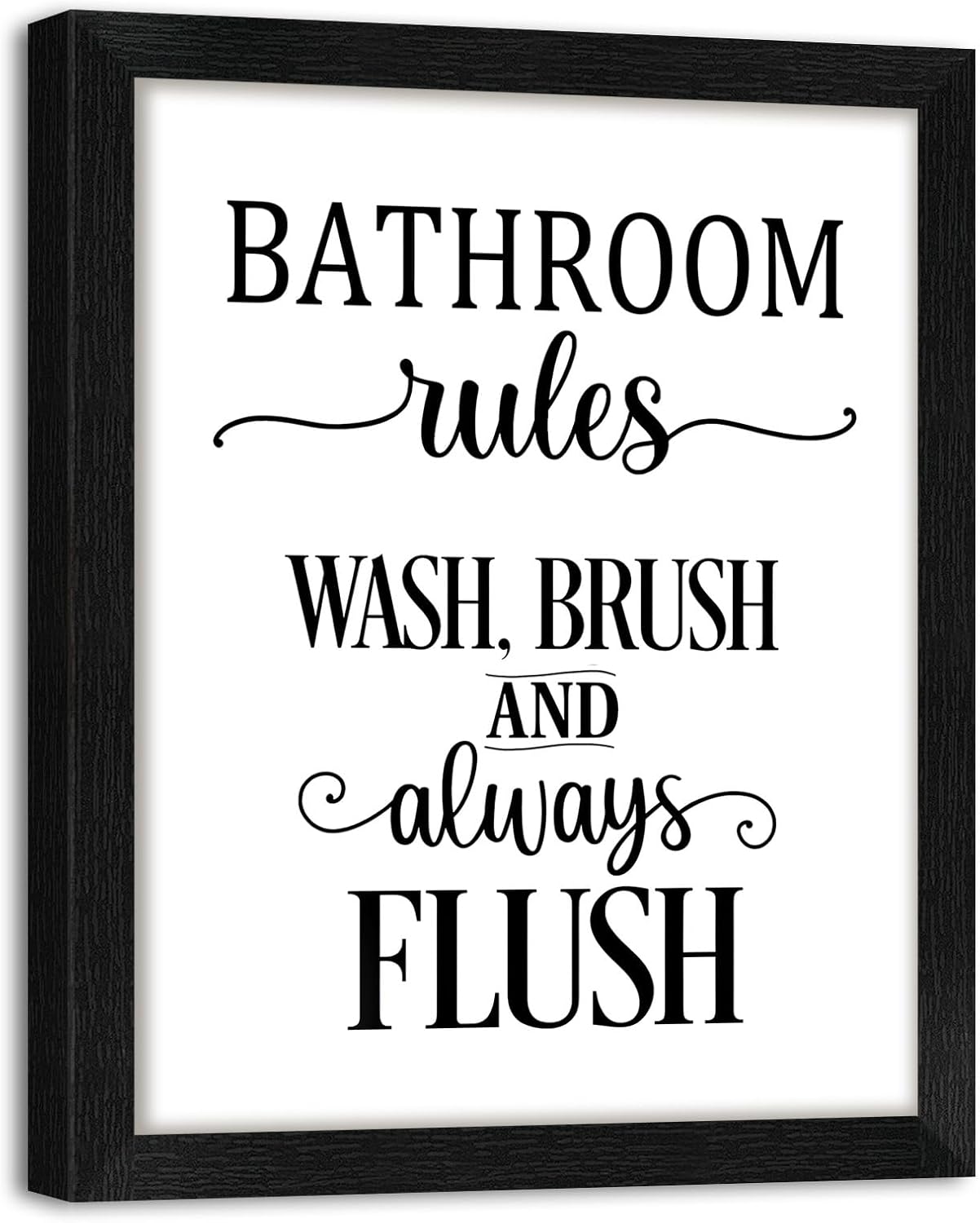Regine Switzerland Funny Bathroom Wall Art - Framed 8x10 Inches Black and White Toilet Rules Decor | Essential Restroom Canvas Prints