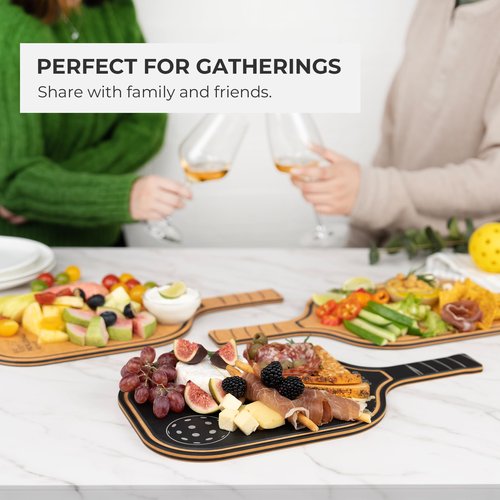 Elihome Pickleball Charcuterie & Cutting Board, Pickleball Gifts for Women Men, Wood Fiber 16 x 8.5, Paddle Shape with Handle, Dishwasher Safe, Reversible Design, Juice Groove "Just One More Game"
