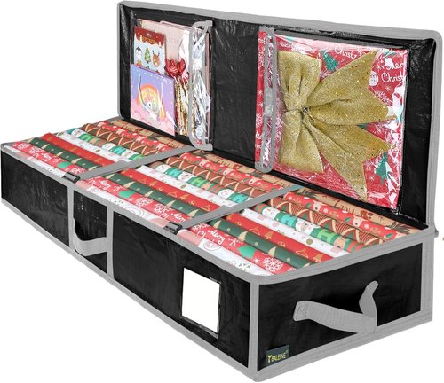 BALEINE Durable Christmas Wrapping Paper Storage Bag - 40" with Flexible Partitions & Pockets (Black)