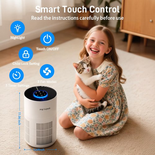 Air Purifiers for Bedroom Home up to 1200Ft², Small Air Purifier for Bedroom, H14 HEPA Air Purifiers for Home Pets,with Sleep Mode, 3 Speeds, Timer, Aroma Function