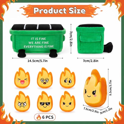 Emotional Dumpster Plush - Funny Desk Accessories with 6 Fire Plushies | Cute Stuffed Doll Gift for Coworkers