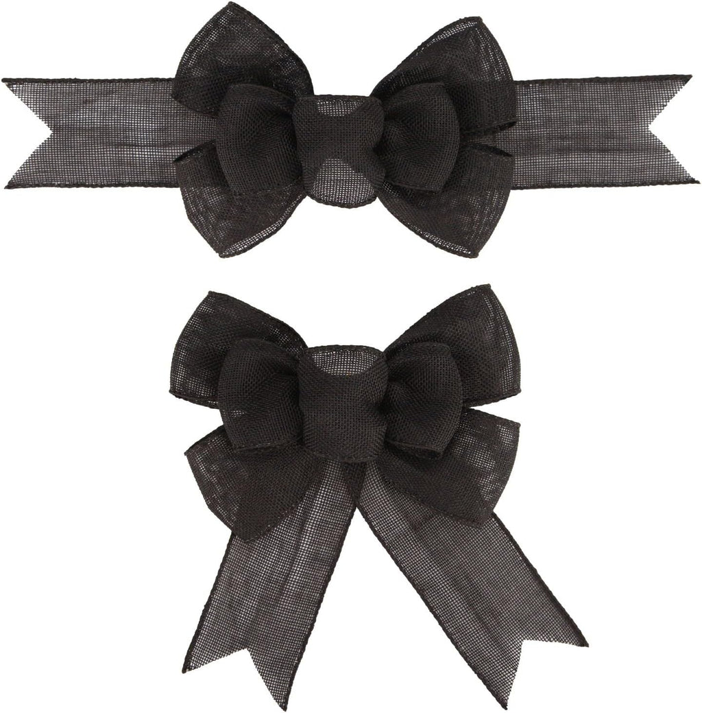 Meseey Black Wired Ribbon - 2 Pcs Handmade Burlap Bows for Wreaths & Gift Wrapping | Outdoor Decor
