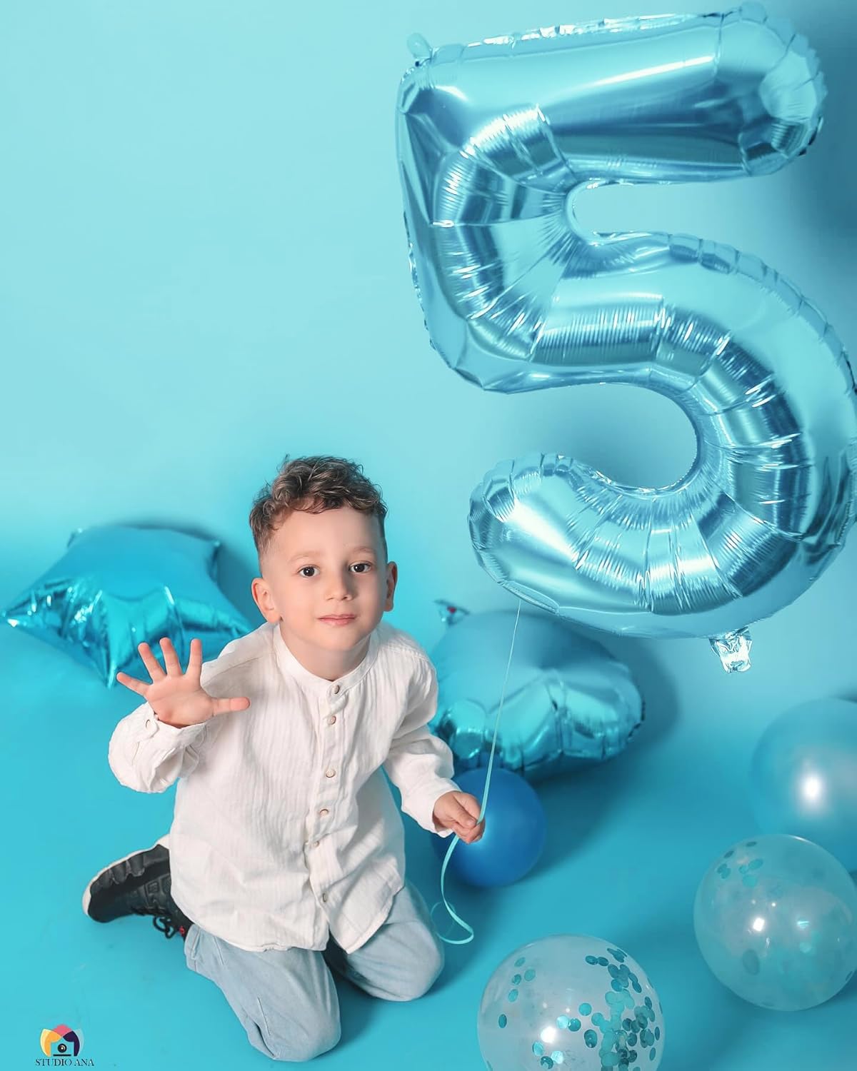 Pearlescent Blue Number 5 Balloon - 40 Inch 5th Birthday Decorations & Party Supplies