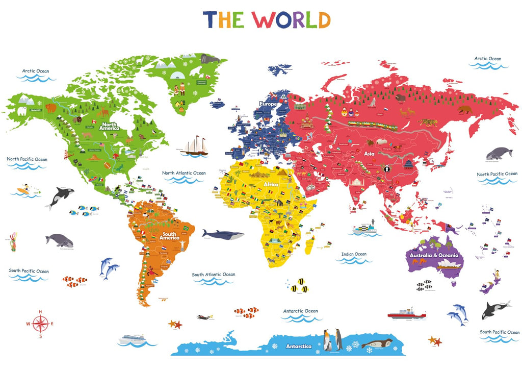 DECOWALL DL3-2212 XLarge World Kids Wall Stickers (59x40 inch) Decals Peel and Stick Removable for Nursery Bedroom Living Room Art murals Decorations