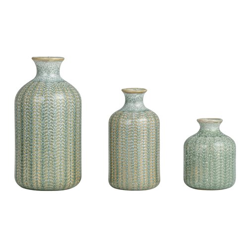 Creative Co-Op Embossed Stoneware Vases with Reactive Glaze, Grey, Set of 3