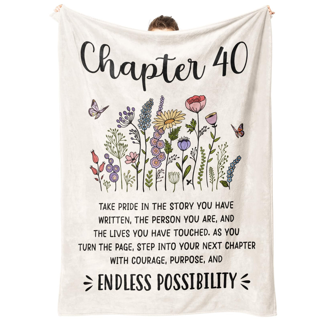 Afterprints 40th Birthday Gifts Women, Chapter 40 Blanket Gift for Her, 40 Year Old Birthday Gifts for Women, Friend, Sister, Mom, 1986 Bday Gift, Turning 40 Throw Blankets 50'' x 60''