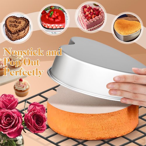 HEYYUMI 8 Inch Heart Shaped Cake Pans with 50 Pieces Parchment Paper,Set of 2 Non-stick Aluminum Heart Cake Pans Baking Tins for Birthday Wedding