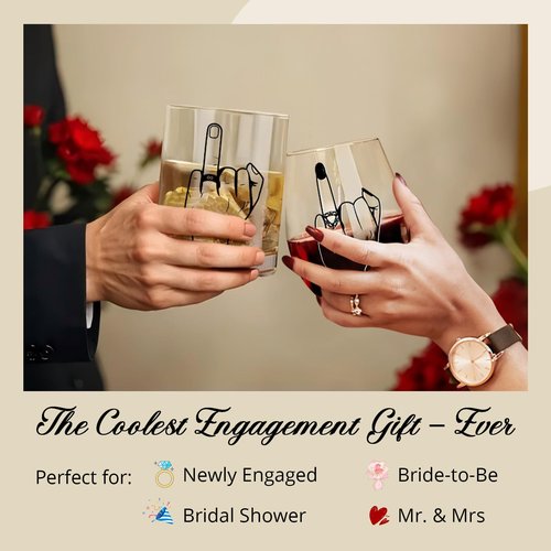 Funny Engagement/Wedding Gift for Couples – Ring Finger Wine and Whiskey Glass Set–Cool Bridal Shower/Bachelorette Gift for Bride Groom, Newlyweds,Just Married,Mr and Mrs for Valentines Day