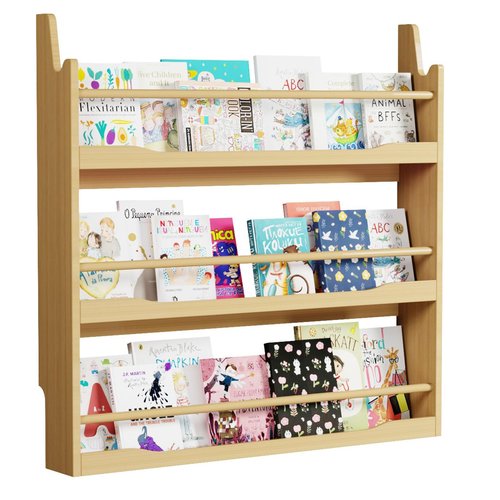 Lkeiyay Kids Bookshelf,3 Tier Wall Mount Kids Book Shelf,Space-Saving Wall Mount Narrow Bookshelf(Natural)