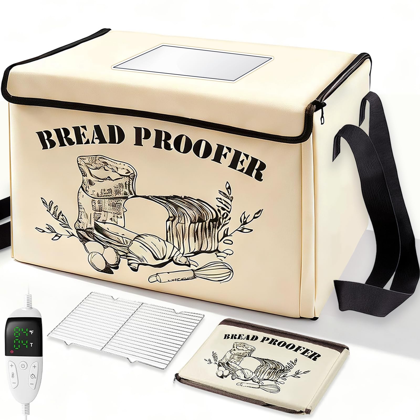 Brivouen Bread Proofing Box, Foldable Bread Proofer Warming Box 50-122℉ Control & 48H Timer, 3 Sided Heating Sourdough Proofing Boxes with Metal Rack for Bread Baking, Making, Pizza, Yogurt, Kombucha
