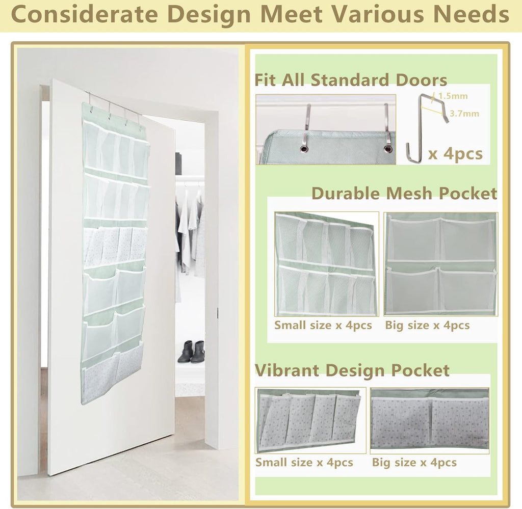 Skiennix 18-Pocket Over-The-Door Organizer - Versatile Storage for Shoes, Socks & Accessories | Green