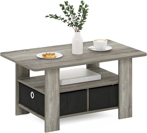 Furinno Andrey Coffee Table - Stylish French Oak Grey with Convenient Bin Drawer