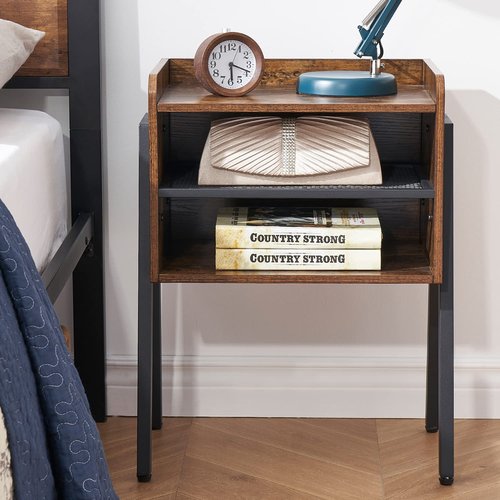 VECELO Nightstand Industrial Side End Table/Stackable Accent Furniture with 2-Tier Open Storage Compartments for Bedroom, Living Room and Small Spaces