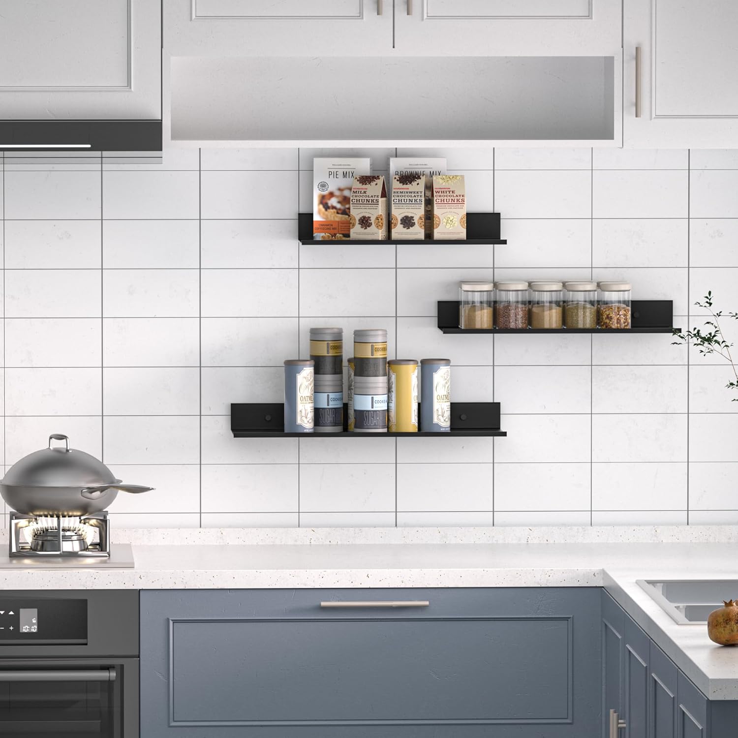 Wisfame Floating Wall Shelves - Set of 3 Black Metal Shelves for Bathroom, Living Room, Office | 11.8/13.8/15.7 in