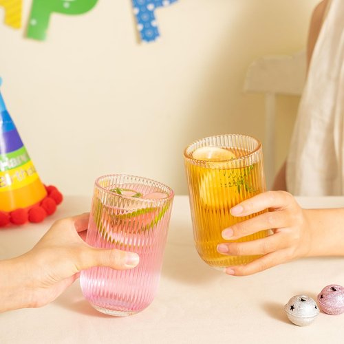 Lumkit Ribbed Drinking Glasses 8pcs, Rocks Drinking Glasses 12oz and 10oz, Tumbler Glasses Cup Set for Wedding, Party, Christmas Gift, Clear