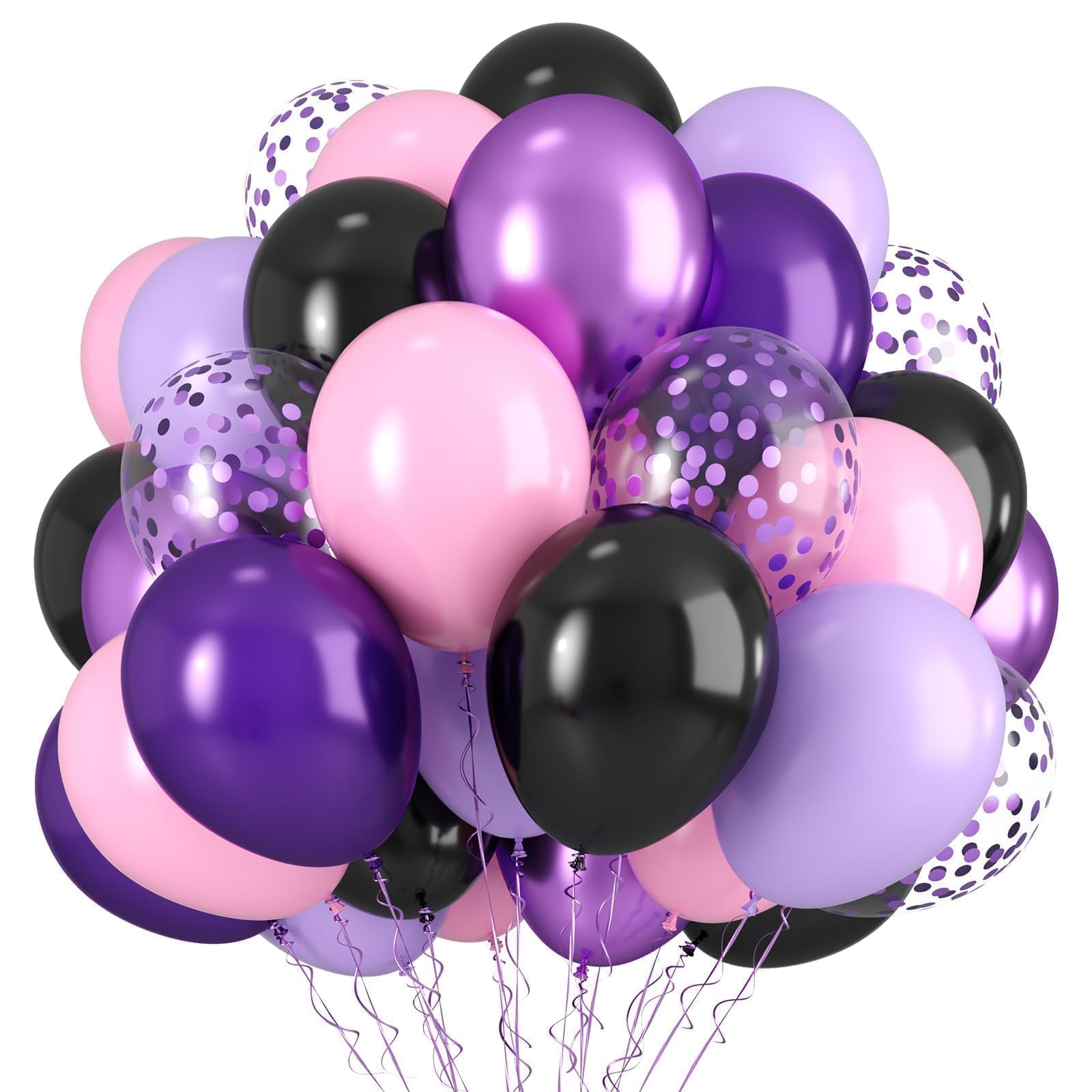 Purple Pink Black Balloons, 12 Inch Pink Black Macaron Dark Metallic Purple Confetti Balloons for Girls Women Wedding Bridal Shower Baby Shower Birthday Party Decorations