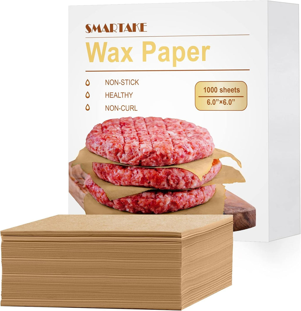 SMARTAKE Wax Paper - 6 x 6 Inches Non-Stick Hamburger Patty Paper | 1000 Pcs for Food Wrapping, Parties & Picnics