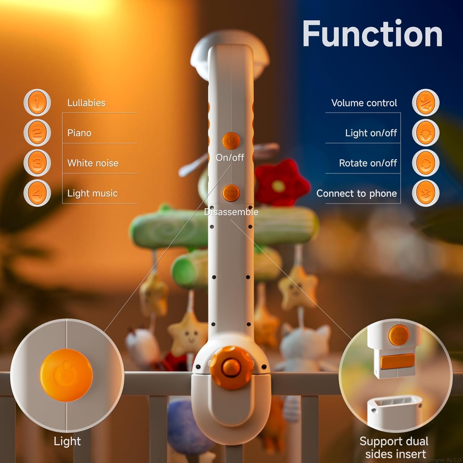TUMAMA Crib Mobile - Musical Bee Nursery Toy with Remote Control, Starlight Projection & Lullabies