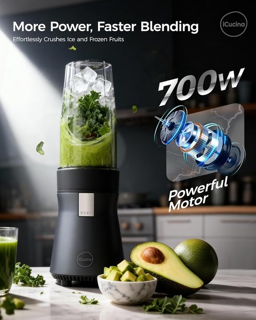 iCucina Smoothie Blender - 700W Personal Blender for Shakes & Smoothies | Includes 2 x 28oz Portable Cups