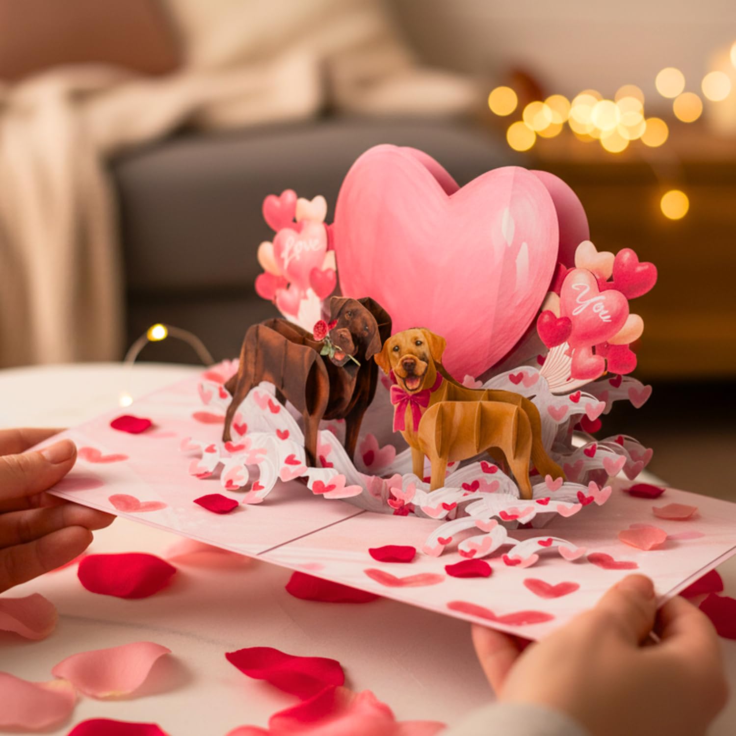 HEARTAGS- Pop Up Valentines Card, 3D Couple Dog Valentines Day Card For Wife, Husband, Him, Her, Girlfriend, Boyfriend, Adults | 6x8 in Romantic Dog Valentine Cards Pop Up With Envelope