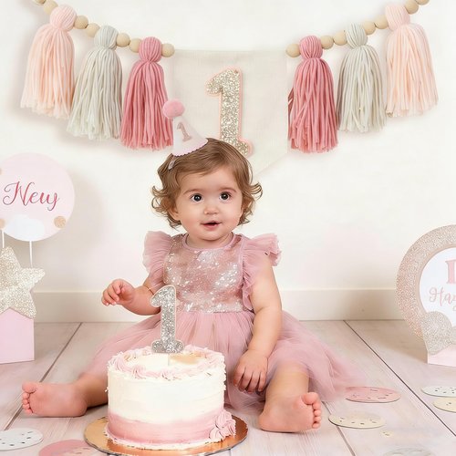 Handmade 1st Birthday High Chair Banner Birthday Decorations for Baby Boy with Garland Crown Hat Wild One Cake Topper Baby Photo Banner for Boy Wall Hangings Decorations