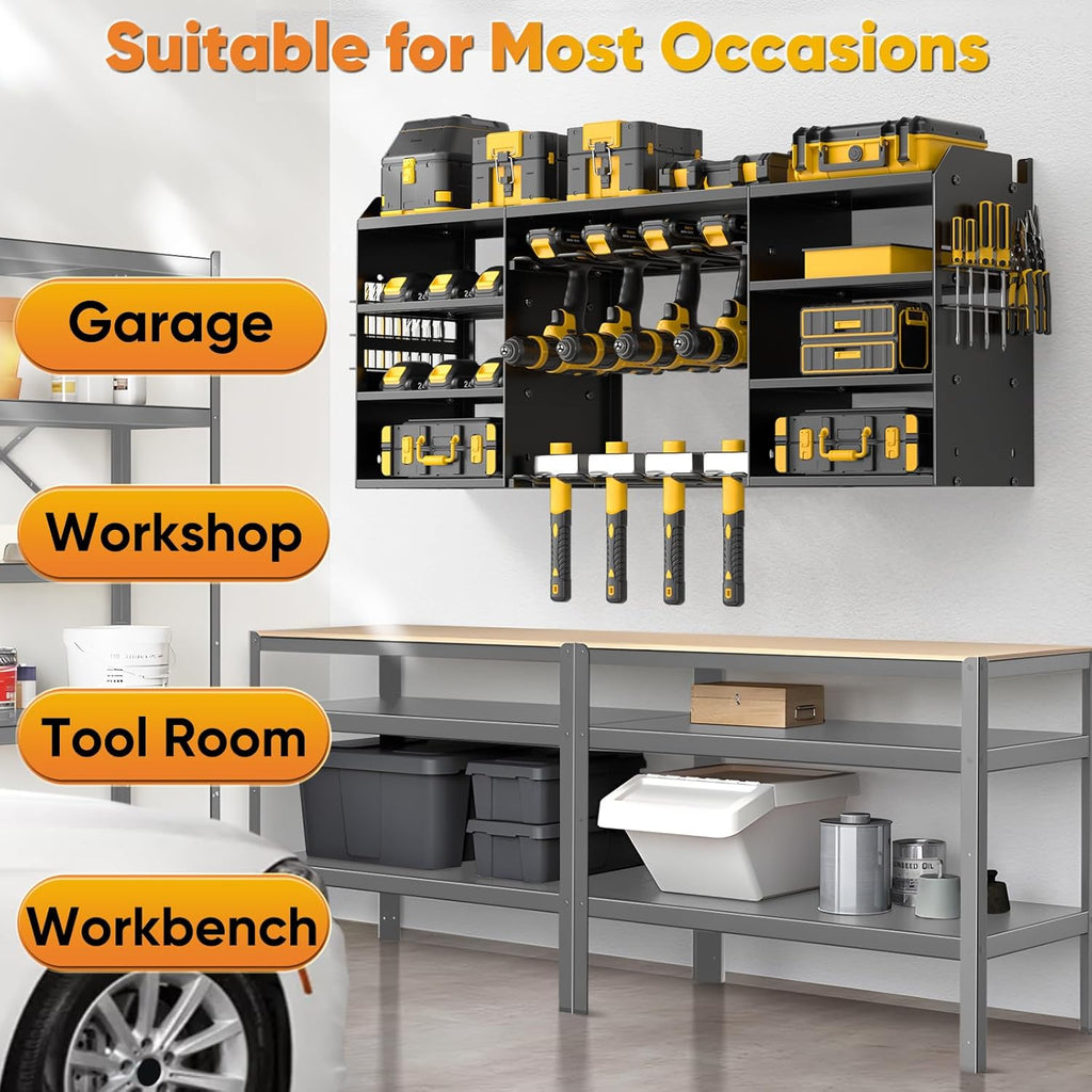 POKIPO Large Power Tool Organizer - Heavy Duty Wall Mount Drill Holder for 8 Drills - Black Utility Rack