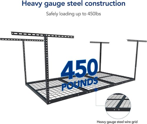 FLEXIMOUNTS 4x6 Overhead Garage Storage Rack - Adjustable Ceiling Mount | 450lbs Capacity, Black