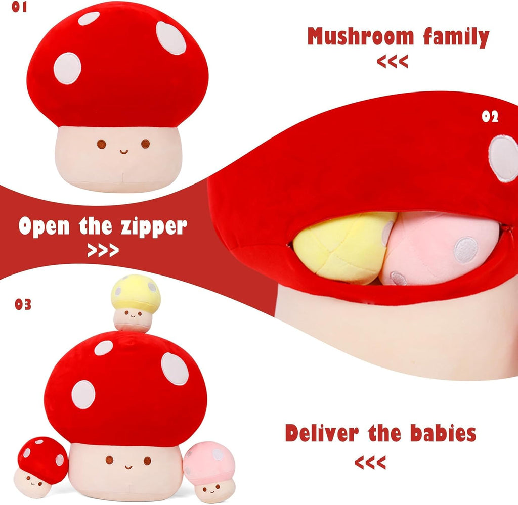 WeBingo Mushroom Plush Pillow Set - 12-Inch Jumbo Stuffed Animal Decor | 4-Piece Gift for Kids & Adults