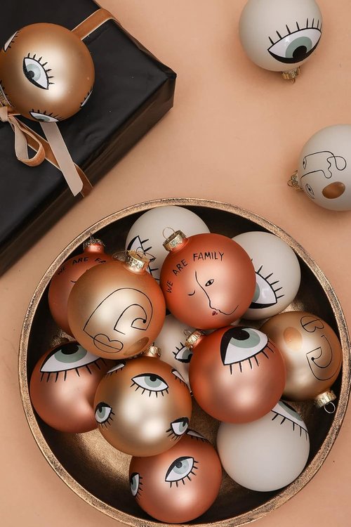 DN DECONATION White & Gold Glass Christmas Ornaments - 3.15" Xmas Tree Decoration Set
