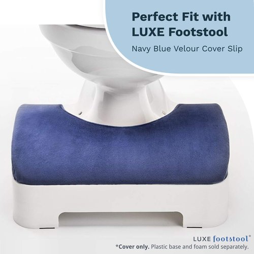 LUXE Velour Zip Cover for Luxe Comfort Soft & Ergonomic Toilet Footstool, Navy Blue, Water-Resistant (Cover Only)