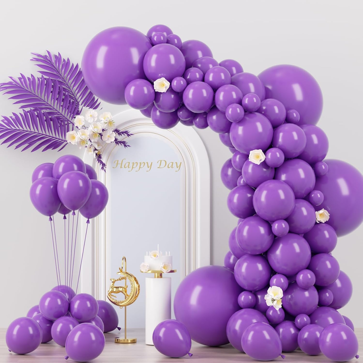 Voircoloria 130-Piece Purple Latex Balloon Set - Various Sizes for Birthday, Baby Shower & Wedding Decor