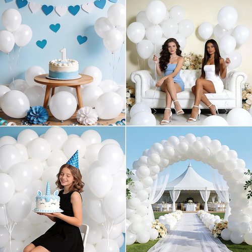 LOLStar 12-Inch White Latex Balloons - 100 Pcs Bulk for Wedding, Baby Shower, and Party Decorations