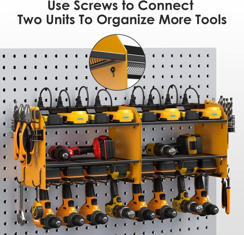 CCCEI Modular Power Tool Organizer - Wall Mount Charging Station & Heavy Duty Rack | Yellow, 2 Pack