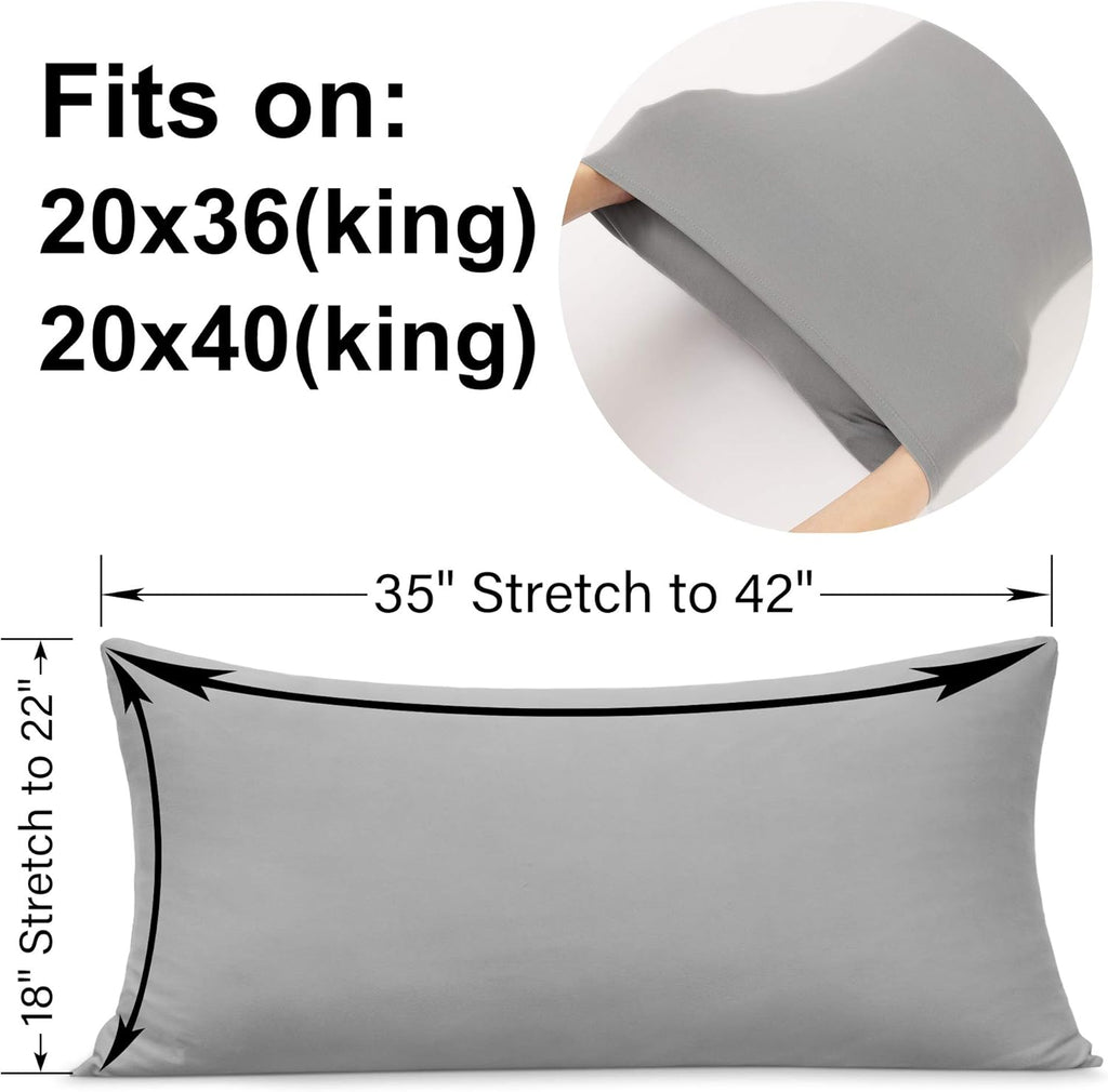 Skiennix 2-Pack Stretch King Pillow Cases - Ultra Soft Jersey Knit with Envelope Closure | Light Gray, 20x36/20x40 Size