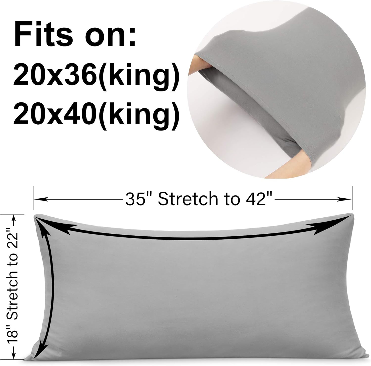 Skiennix 2-Pack Stretch King Pillow Cases - Ultra Soft Jersey Knit with Envelope Closure | Light Gray, 20x36/20x40 Size