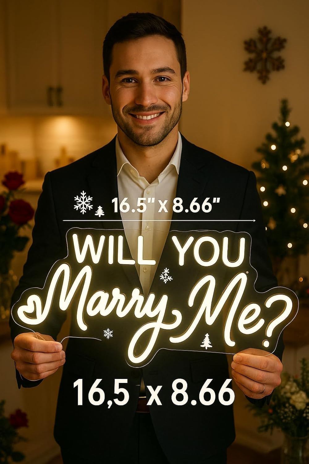 Will You Marry Me Neon Sign by [Brand Name] - 16.5 Inch Cool White LED Light for Wedding Proposals & Engagement Decor