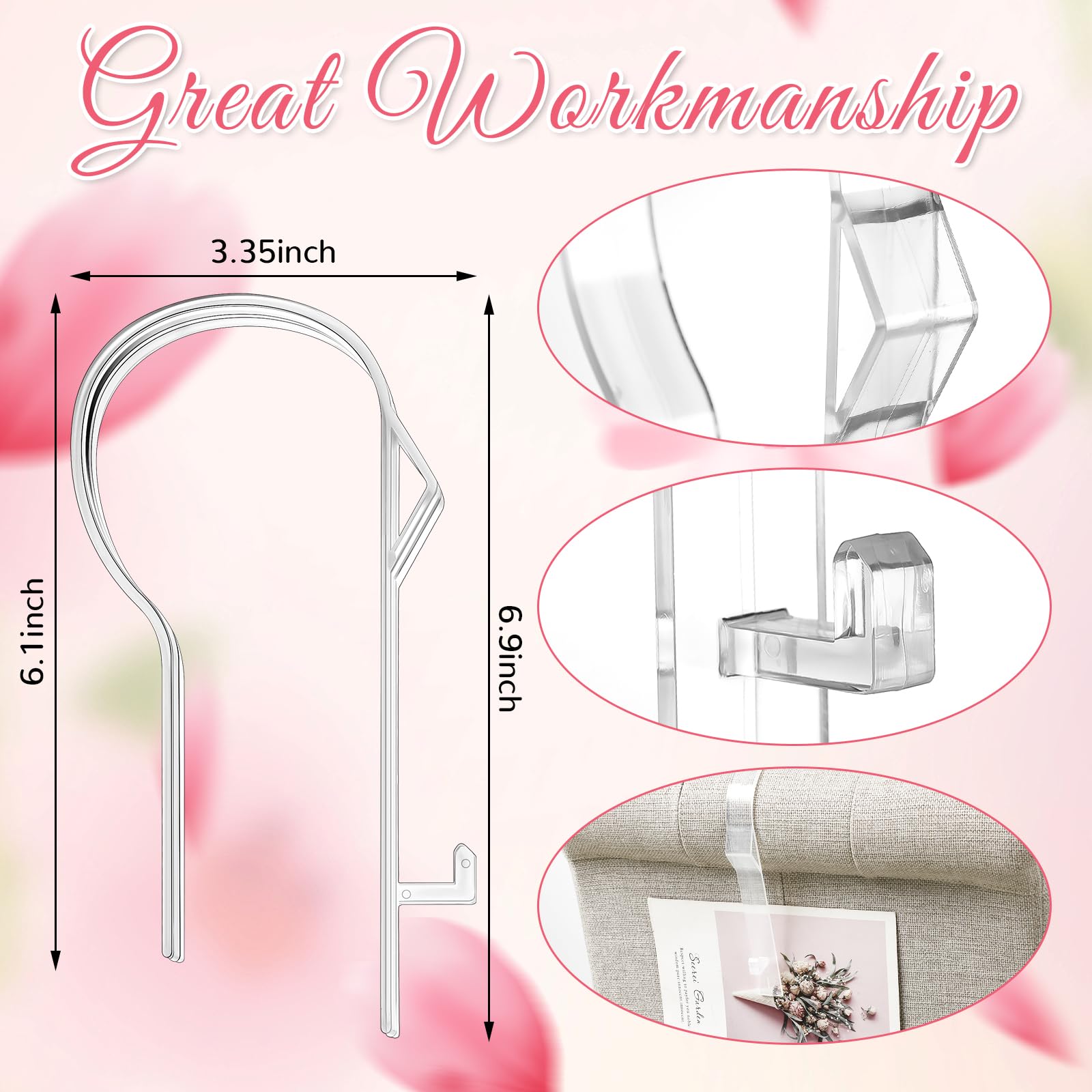 Vercraft 36 Pcs Wedding Church Pew Clips Bulk Heavy Duty Plastic Hooks Clear Chair Wreath Hanger Pew Flower Holders for Wedding Ceremony Church Aisle Chair Table Bow Garland Decorations