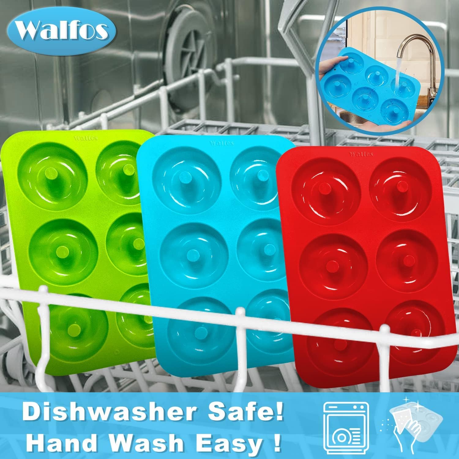 Walfos Non-Stick Donut Pan - Silicone Doughnut Mold, BPA-Free, Easy Release | Set of 3