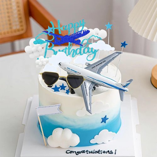 Knana 24Pcs Airplane Cake Topper Airplane Figurine Cake Decorations for Airplane Theme Happy Birthday Party Supplies