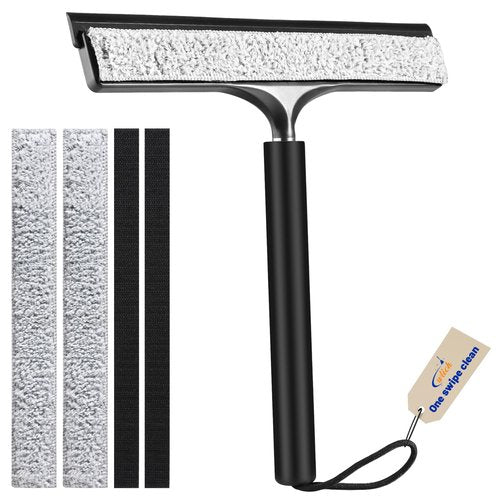 wlich Shower Squeegee with Long Handle, Telescoping Window and Floor Extendable Squeegee for Shower Glass, Bathroom Surfaces, Mirrors, and Smooth Floors, Includes Replaceable and Washable Cloth Pads