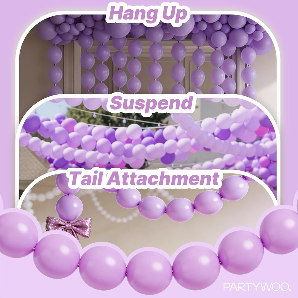 PartyWoo Lavender Linking Balloons - 100pcs 6 Inch Light Pastel Purple for Birthday & Wedding Decor