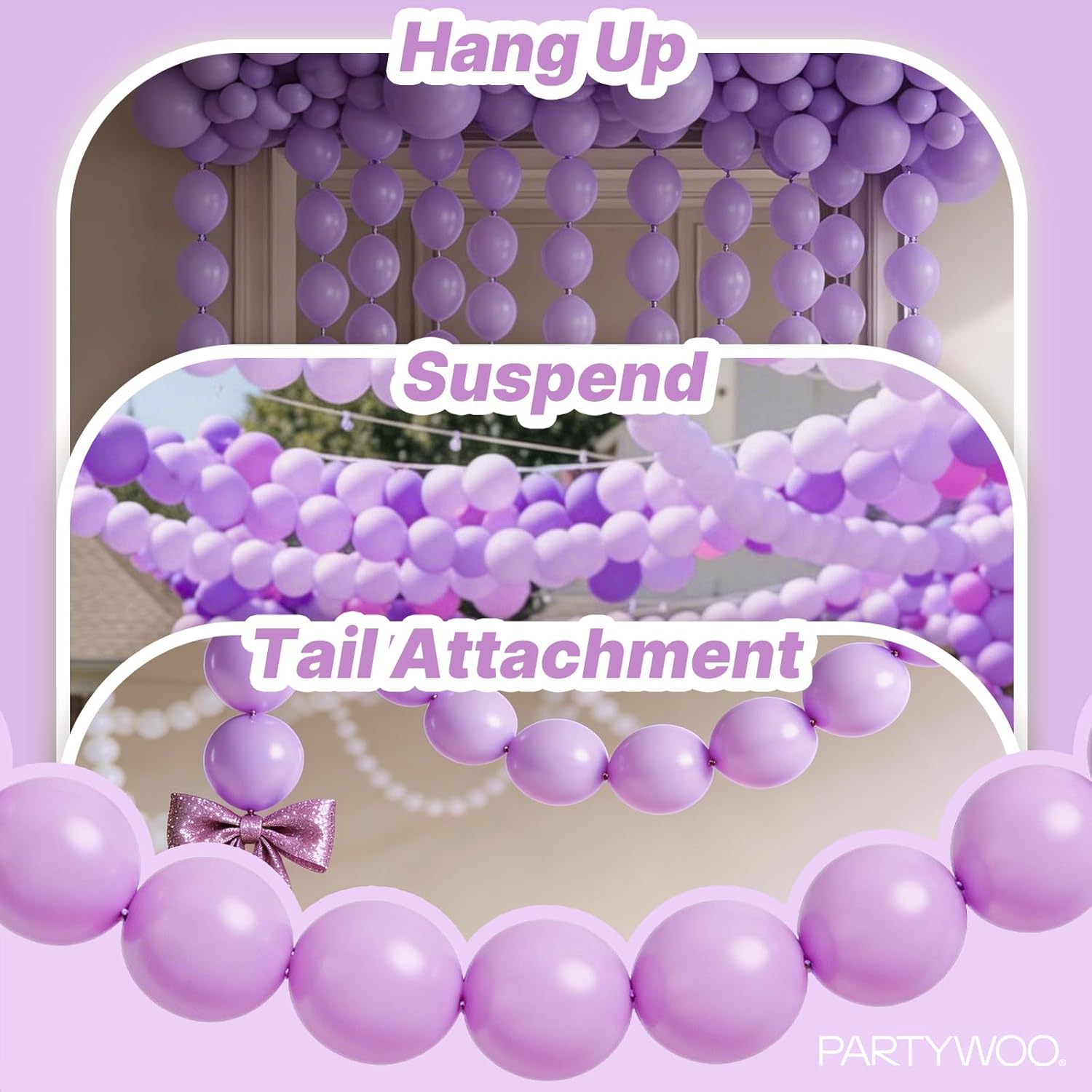 PartyWoo Lavender Linking Balloons - 100pcs 6 Inch Light Pastel Purple for Birthday & Wedding Decor