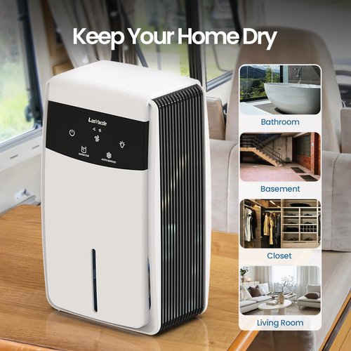 LasVacde Dehumidifier for Bathroom with Drain Hose, 95 OZ Dehumidifiers for Home Bedroom Basement & RV，Auto Shut-off